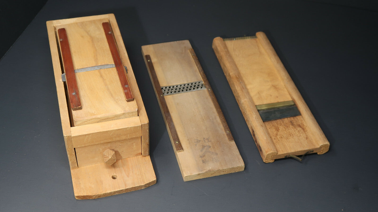 Lot of 3 Vintage Japanese Wooden Bonito Sharpener & Vegetable Slicer