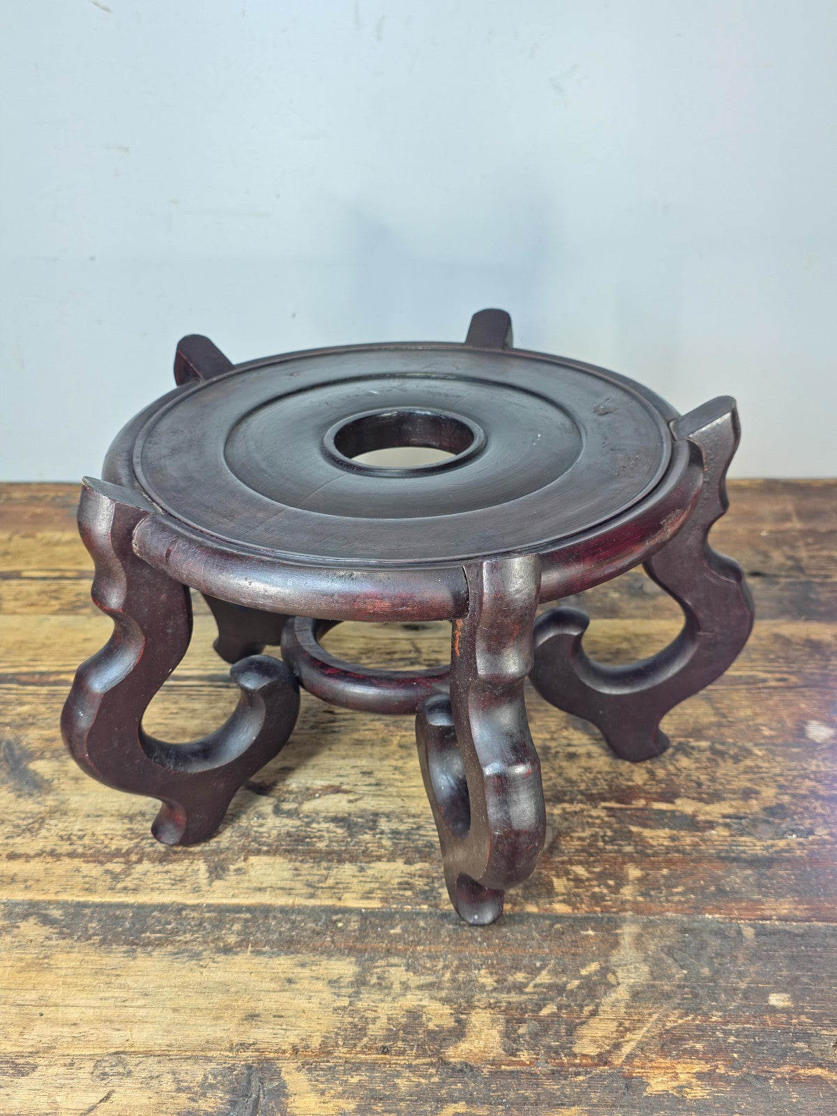 Vintage Asian Carved Wood Display Stand 15" Large Base – Usable Space 11"
