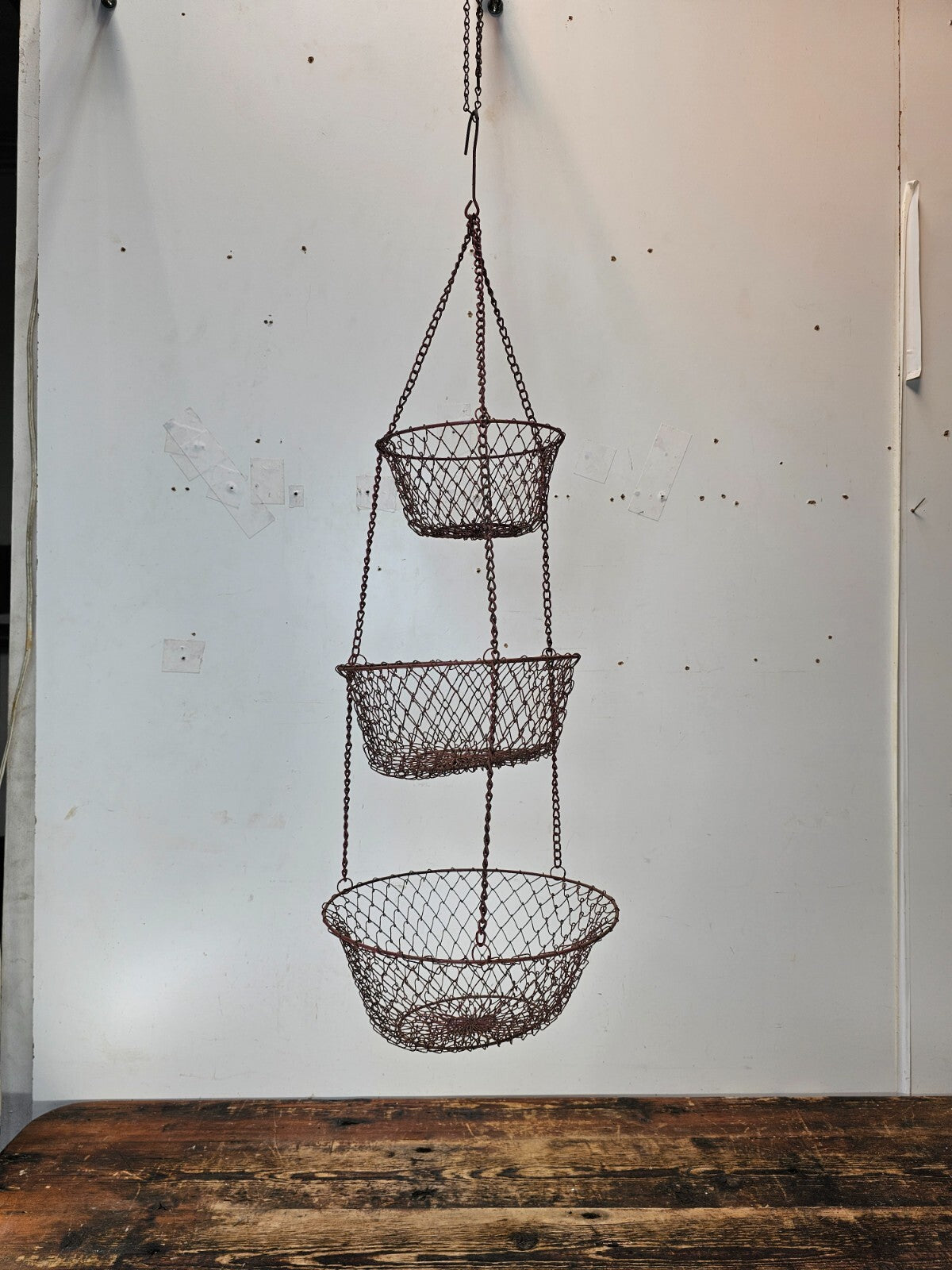 Vintage Rusty 3 Tier Metal  Wire Hanging  Basket Collapsible
