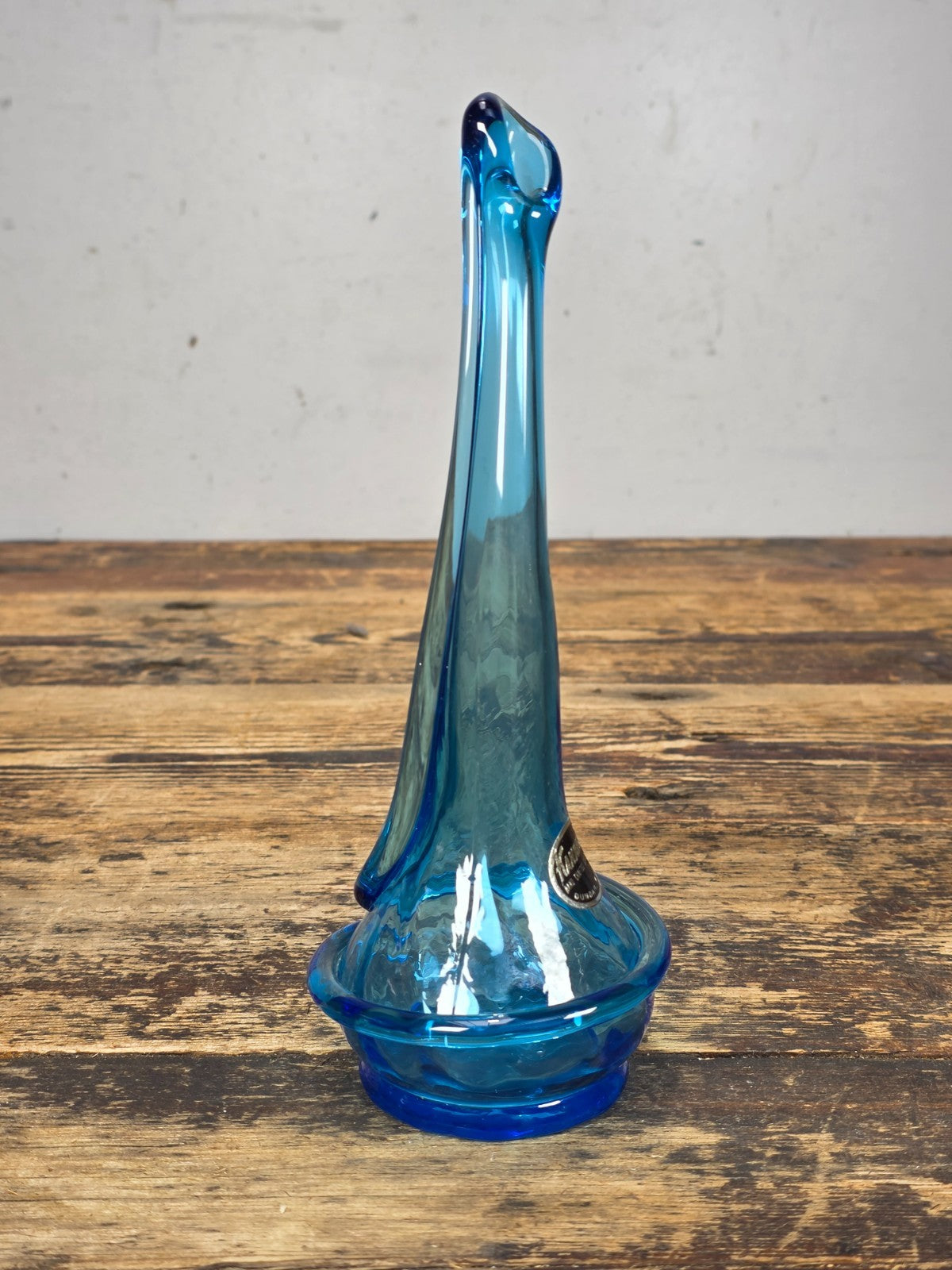Vintage Kanawha Blue Hand Blown Glass Vase Dunbar W.Va. 1960s Mid Century Modern