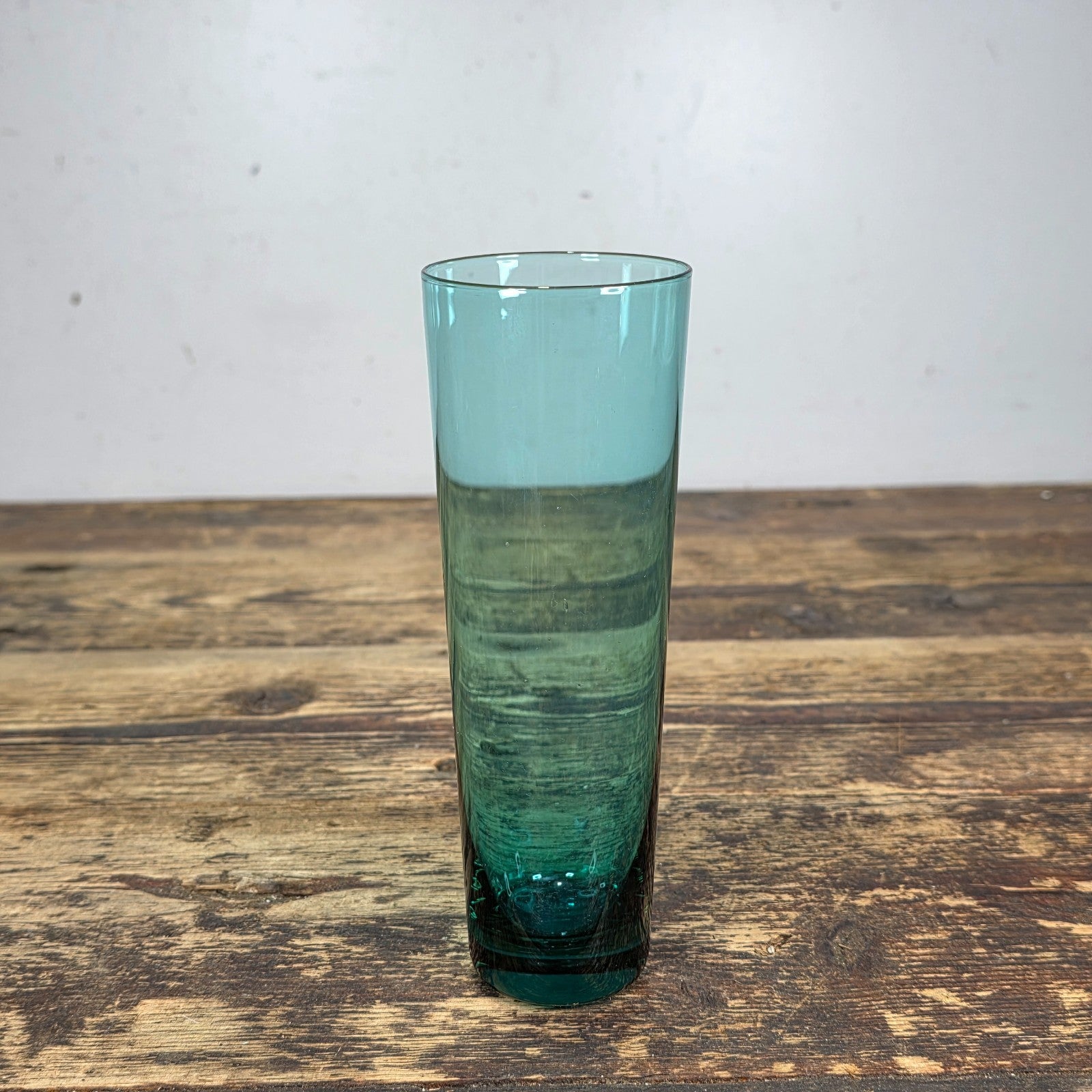 Vintage Hand Blown Aqua Blue Glass Tumbler — Mid-Century Modern Style 6.25"H