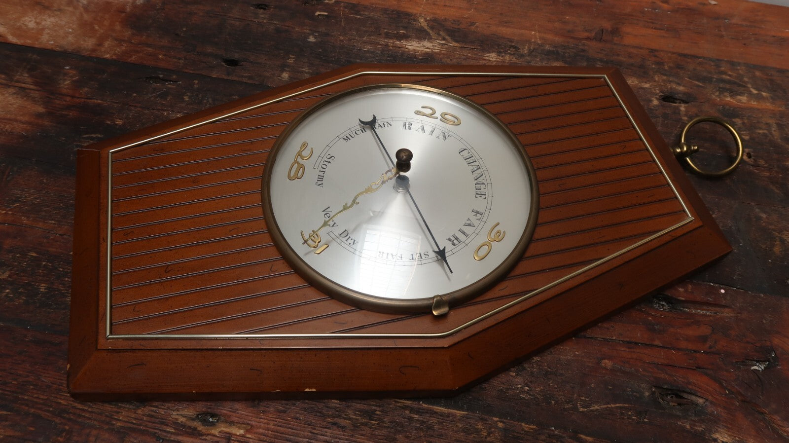 Vintage Wood & Brass Barometer H 20" x W 13" (H 23" with Metal Ring)