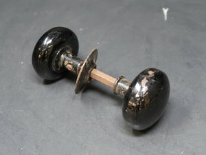 Vintage Black Enamel Porcelain Doorknob Set Rustic Chippy & Shabby Chic
