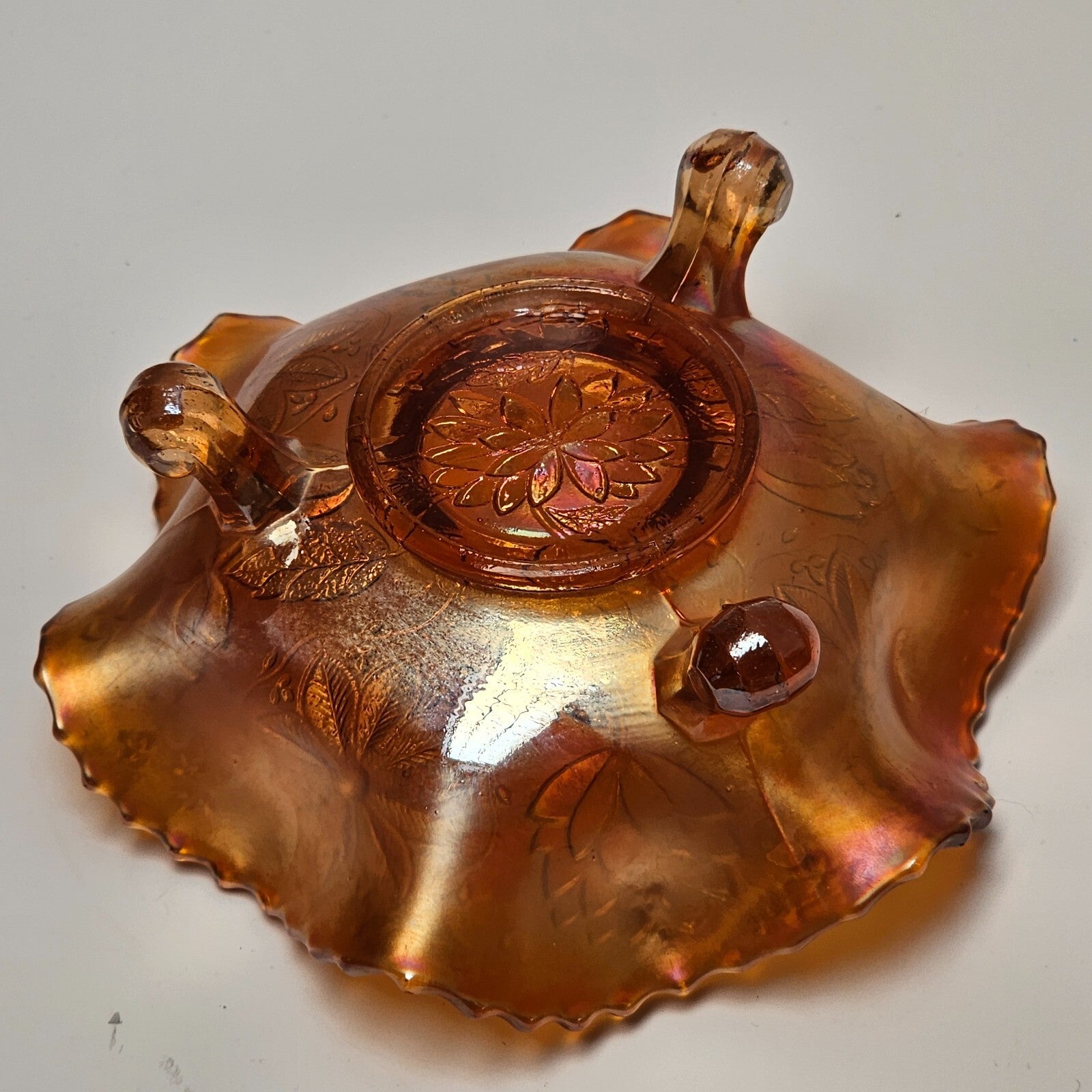 Vintage Carnival Glass Footed Candy / Nut Compote Dish