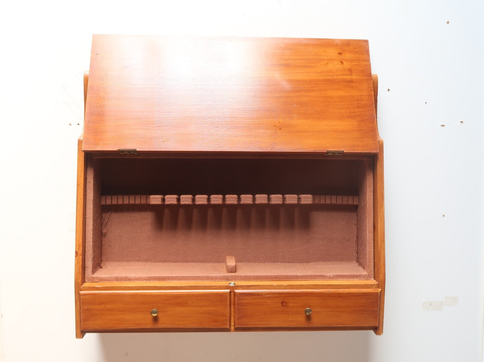 Vintage Maple Wood Wall Mount Silverware Flatware Cabinet