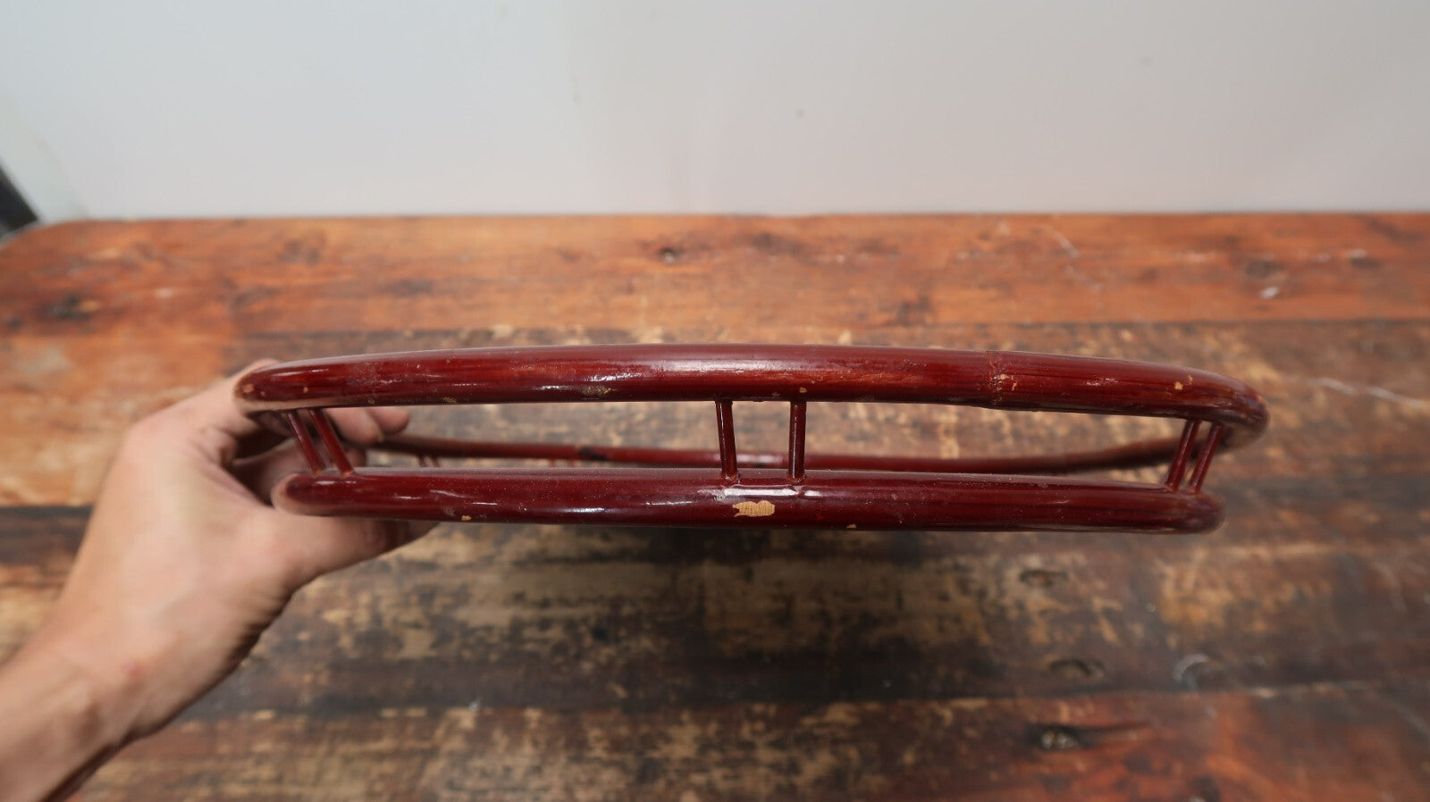 Vintage Lacquered Rattan Bamboo Tray 19" x 13"
