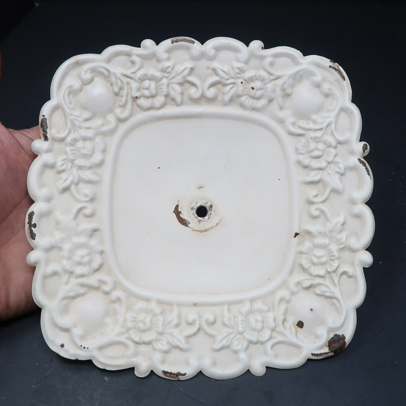 Two Tier Rustic Metal Serving Tray Farmhouse Floral Shabby Chic H 11.5"