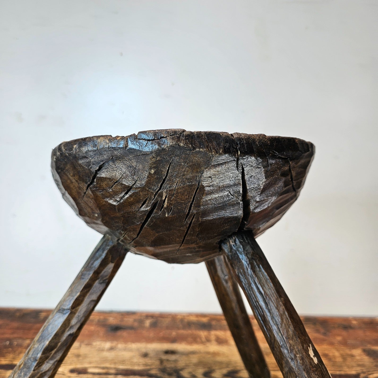 Authentic 18th-19th Century European Primitive Milking Stool / Wabi Sabi 12.75"H