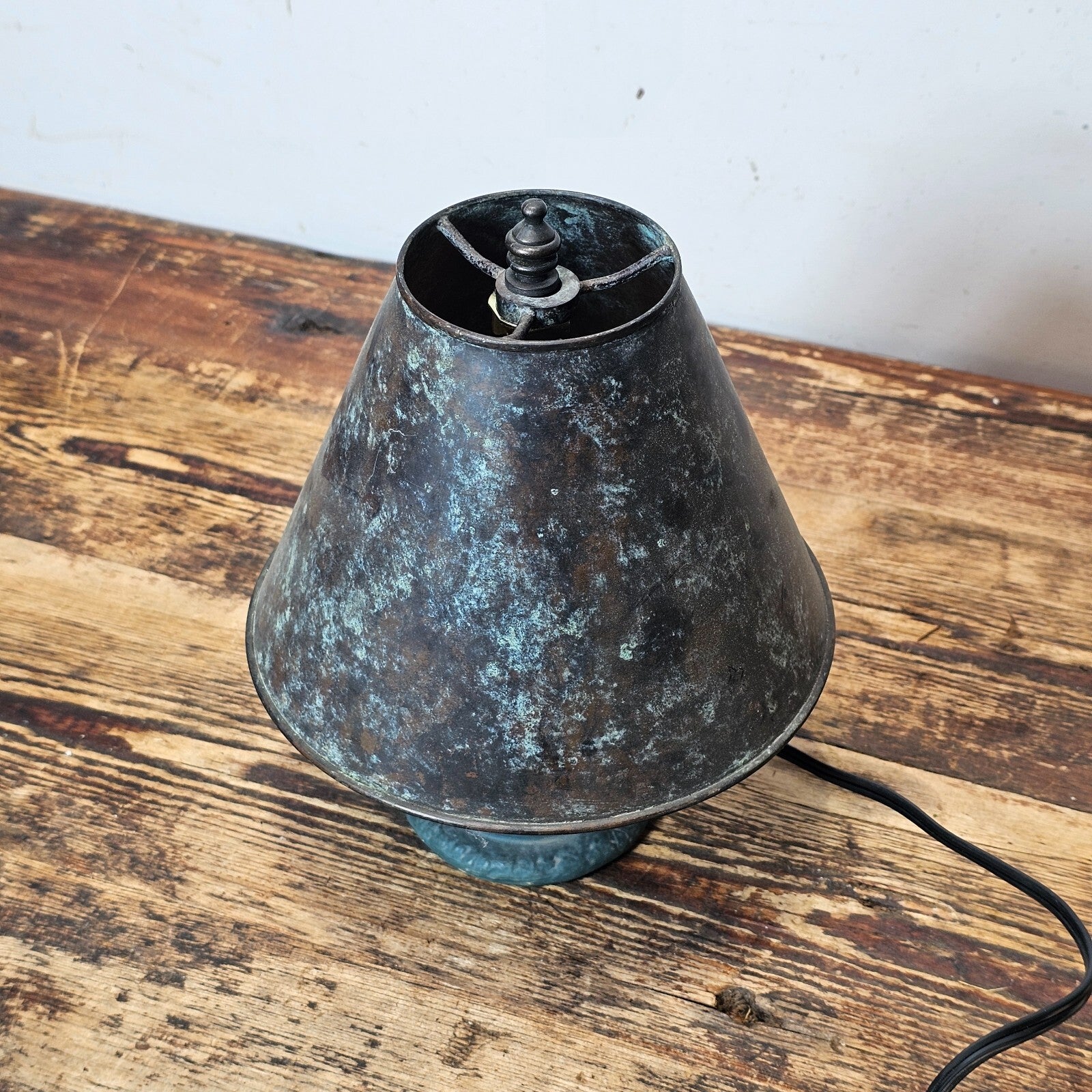 Small Pottery Table Lamp With Metal Shade 8.5"H (Has Damage)