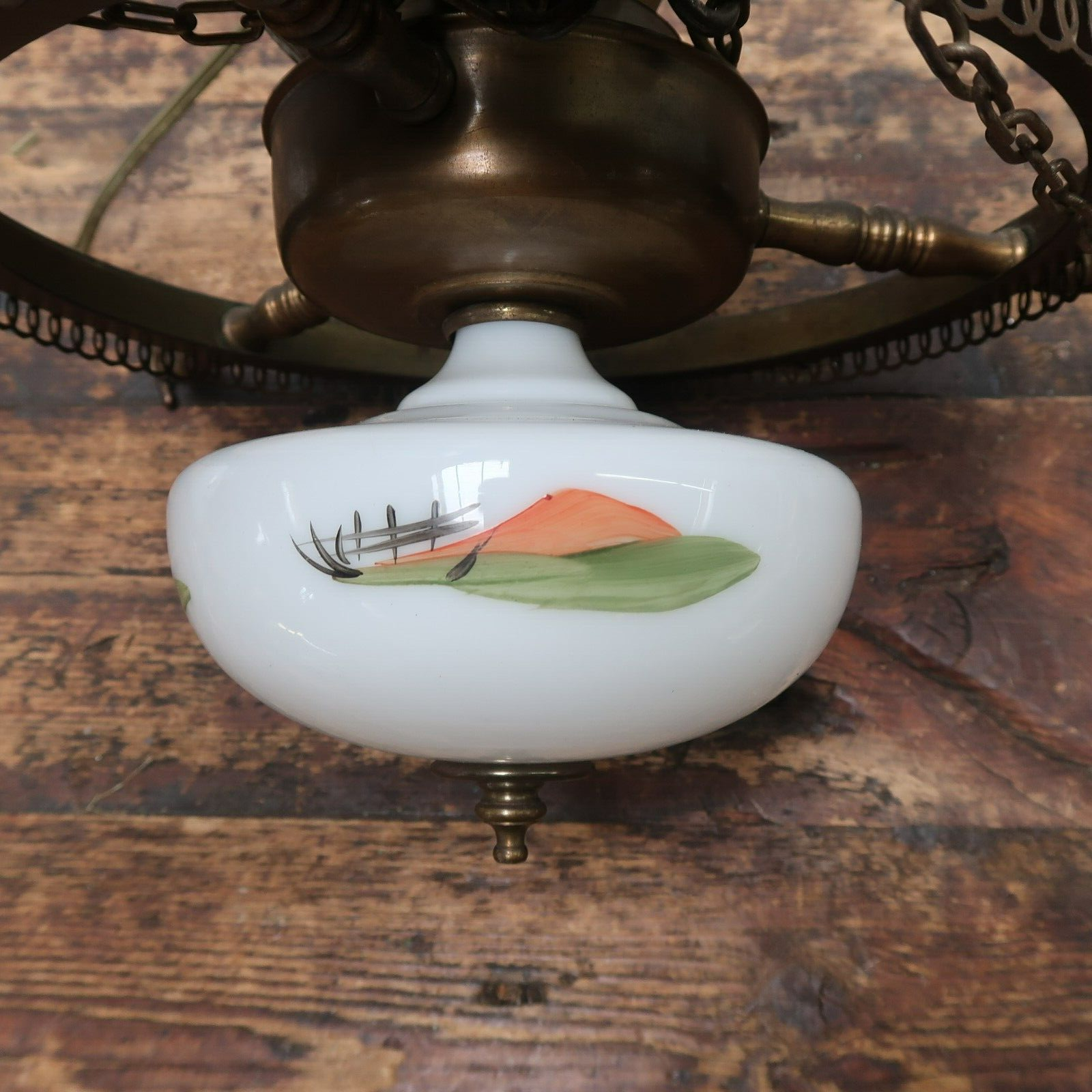 Vintage Hand Painted Shade Pendant Ceiling Fixture
