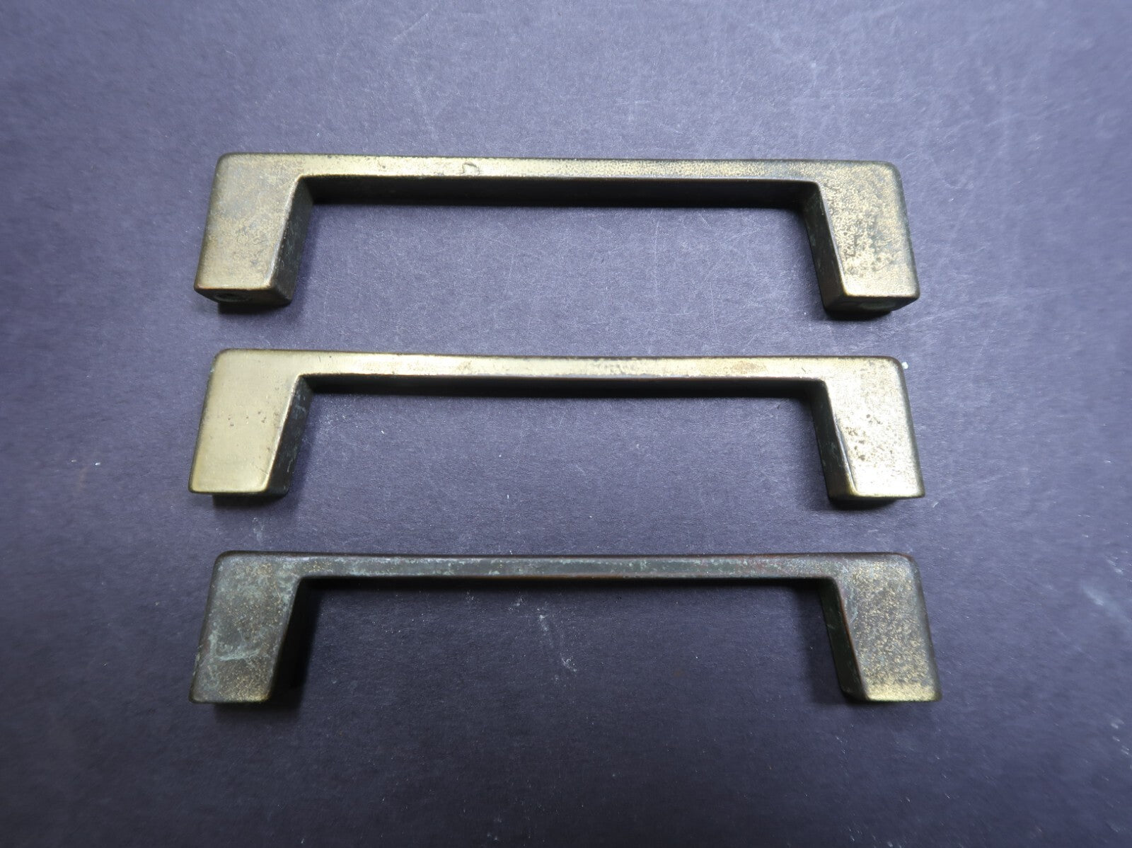 Set of 3 Brass Drawer Pulls Rustic Vintage L 4.4"