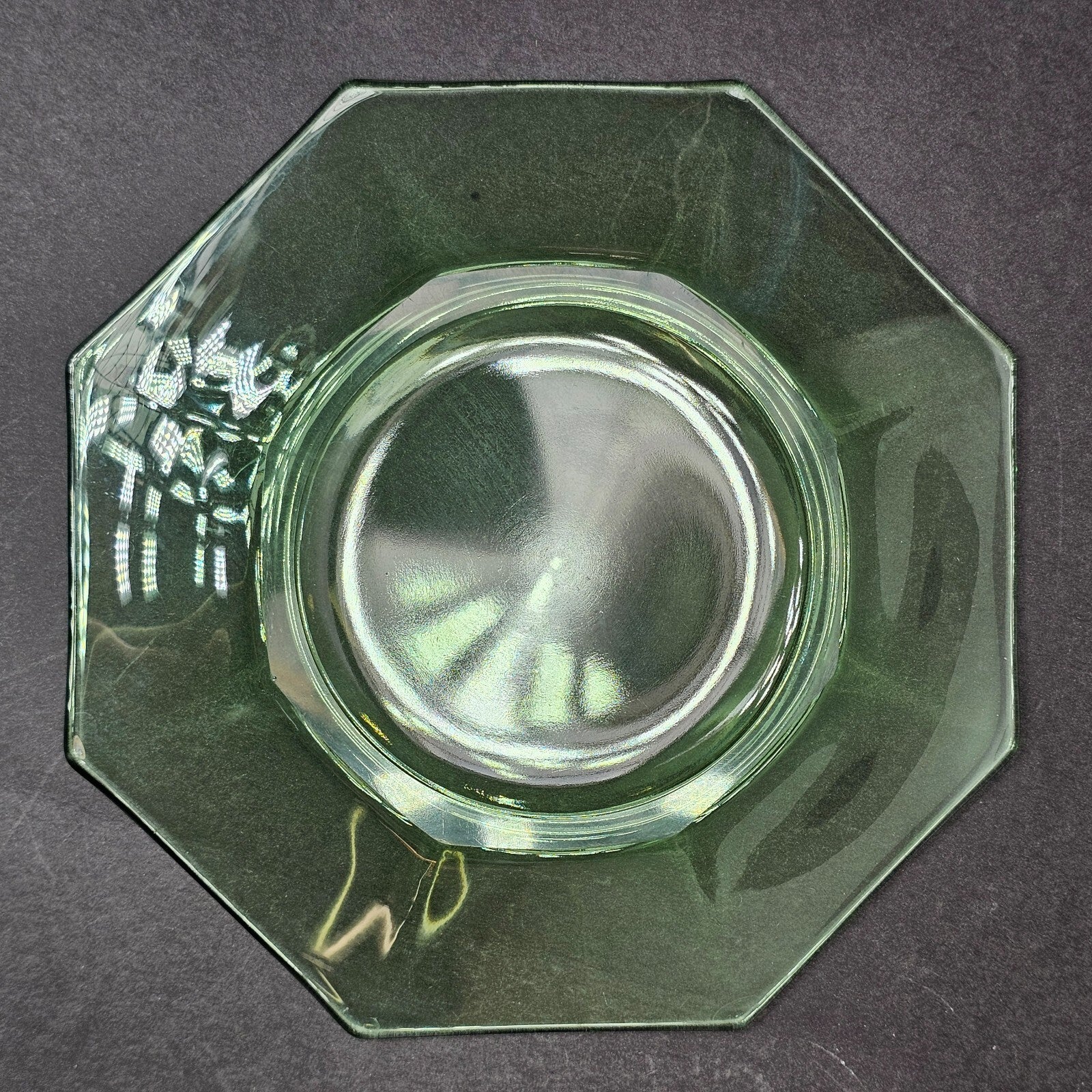 Set of 3 Heisey Ribbed Octagon Green Cup & Saucer + Dessert Plate Set (C)