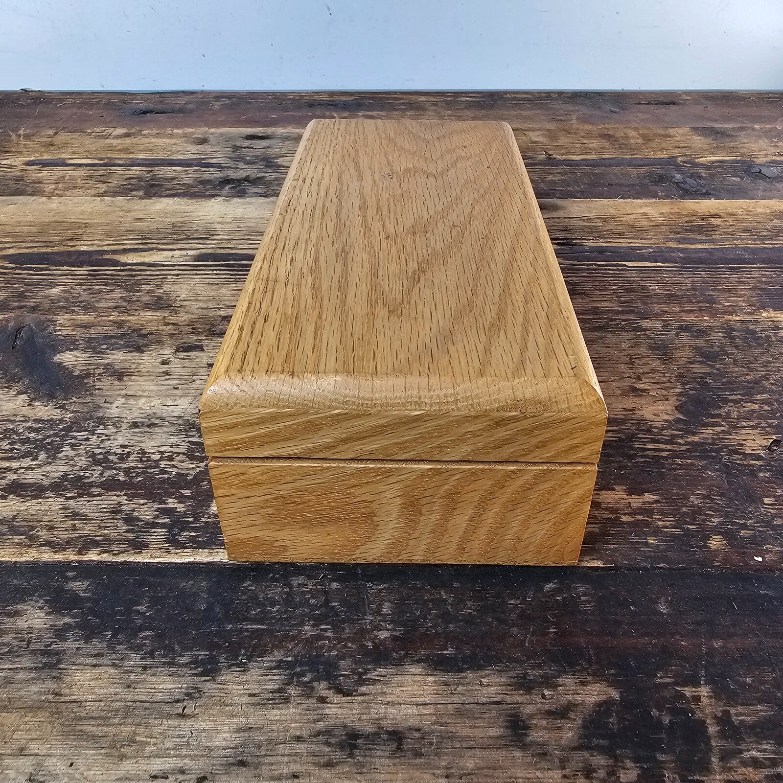 Vintage Solid Oak Wooden Hinged Box / Storage Case