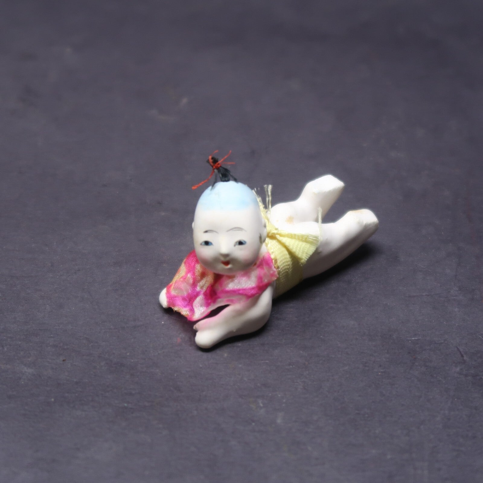 Antique 2" Long Miniature Crawling Baby Doll Japanese Porcelain Doll 1920s