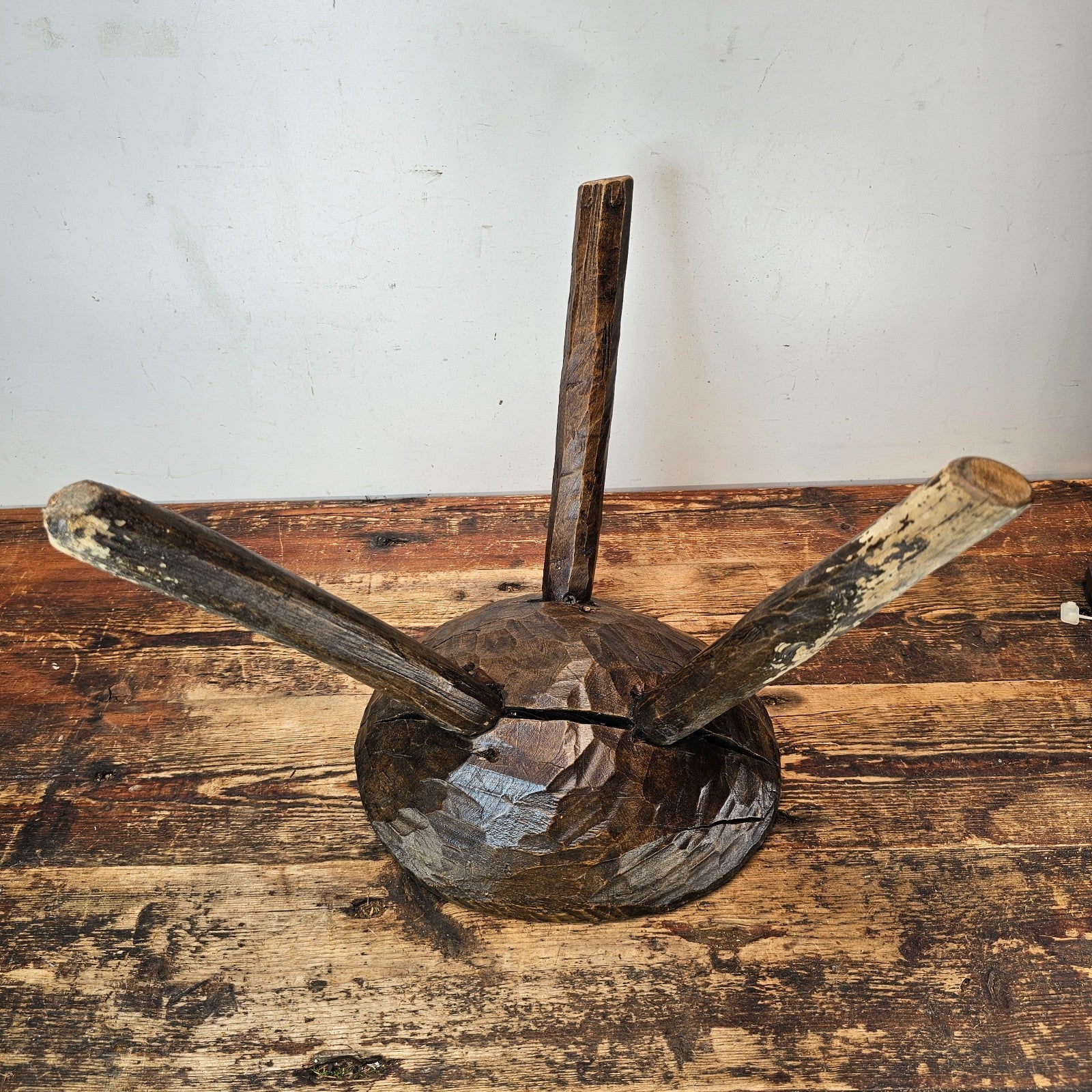 Authentic 18th-19th Century European Primitive Milking Stool / Wabi Sabi 12.75"H