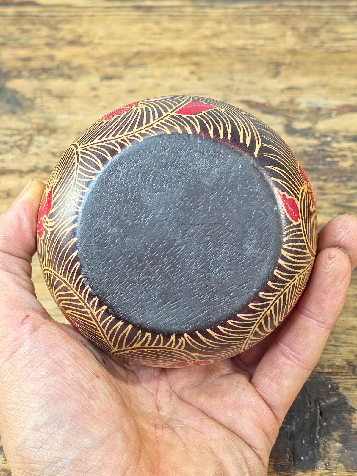 Wooden Votive Candle Holder – Red & Flesh-Tone Floral Design Asian / Boho Decor