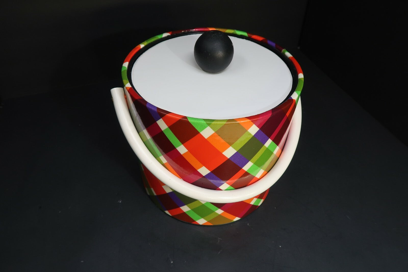 Vintage Jack Frost Ice Bucket MCM Plaid H 7" x W 8"