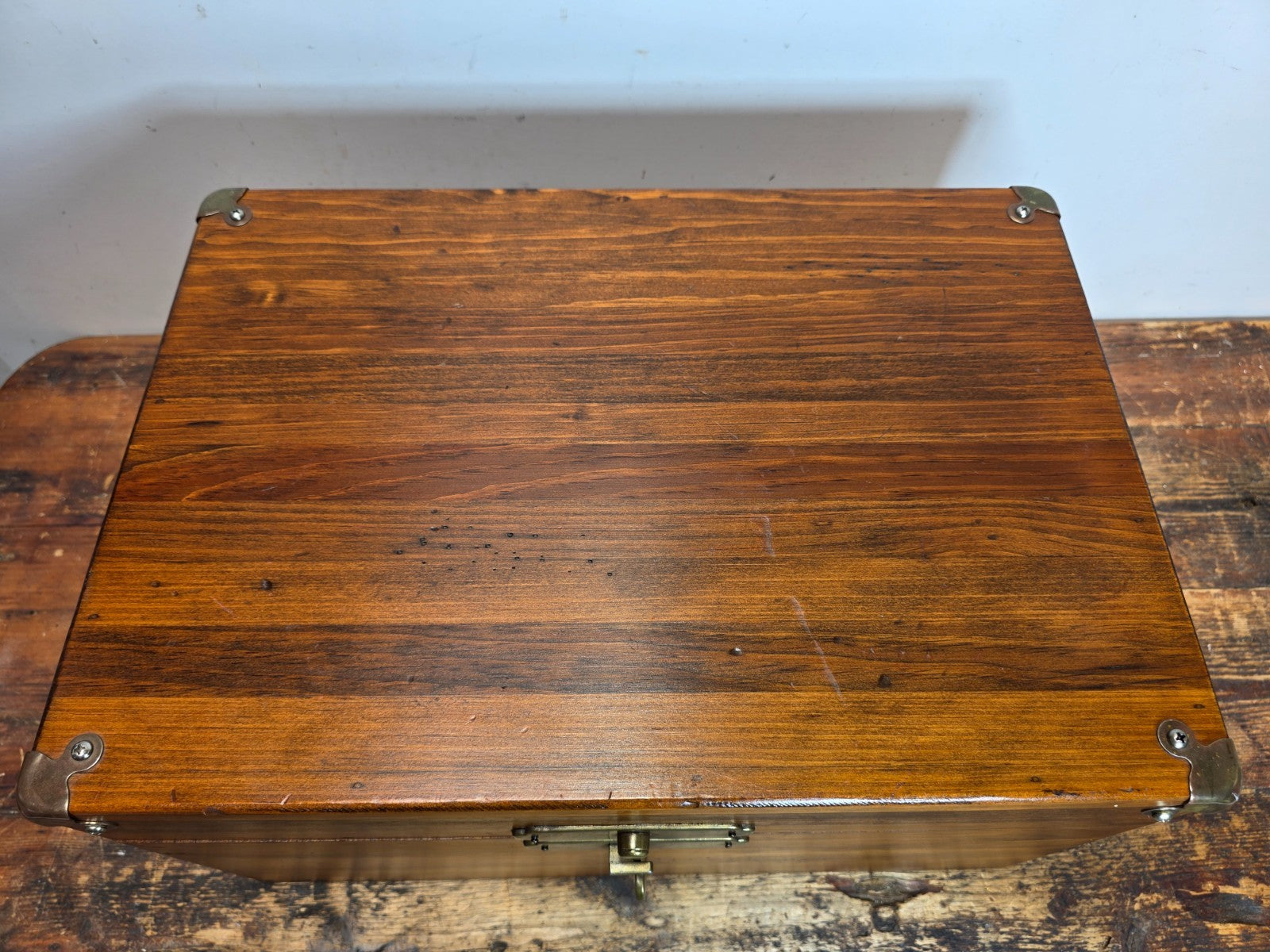 Vintage Wooden Storage Trunk with Korean-Style Brass Hardware
