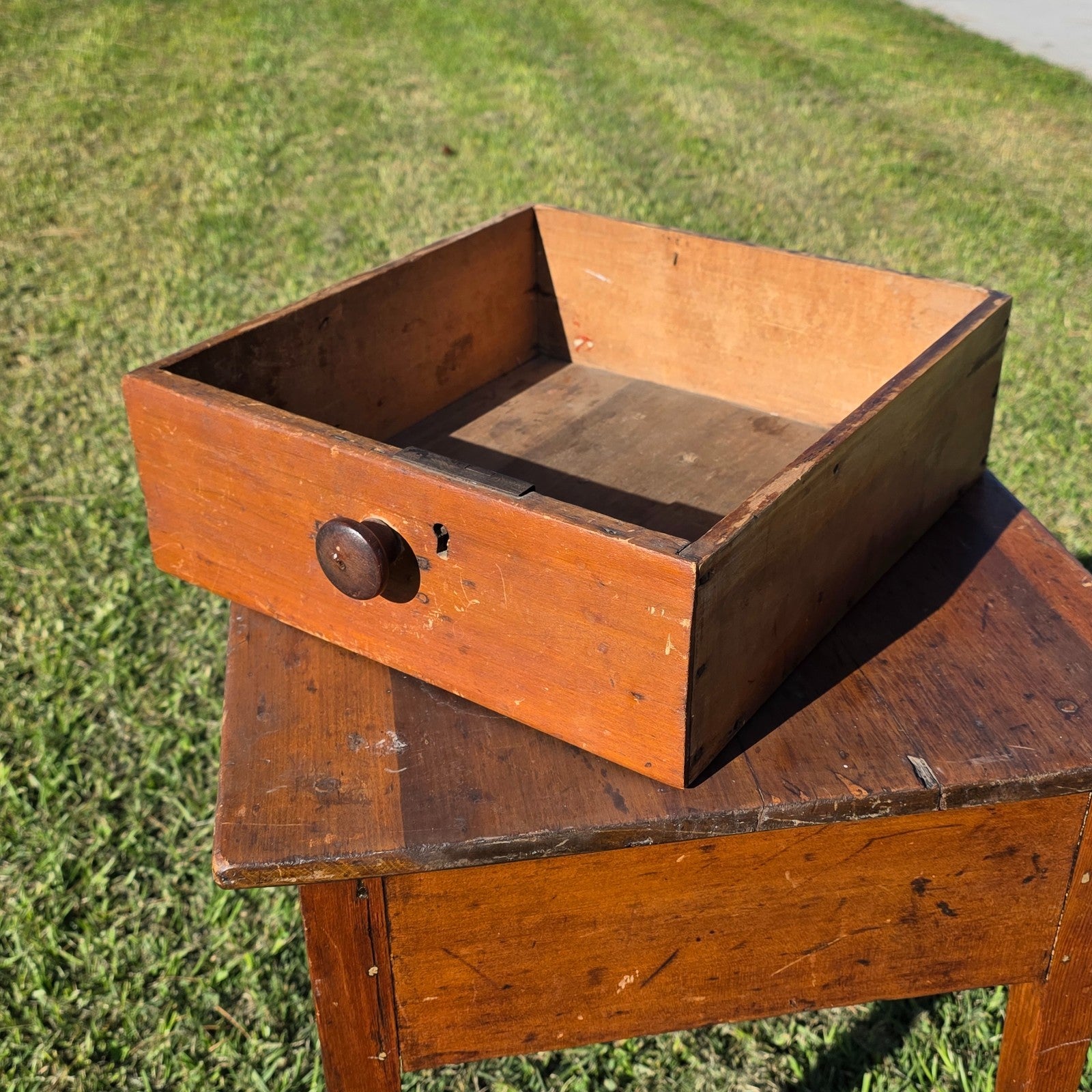 Antique New England Cherry One-Drawer Work Table c.1820s Original Mushroom Knob