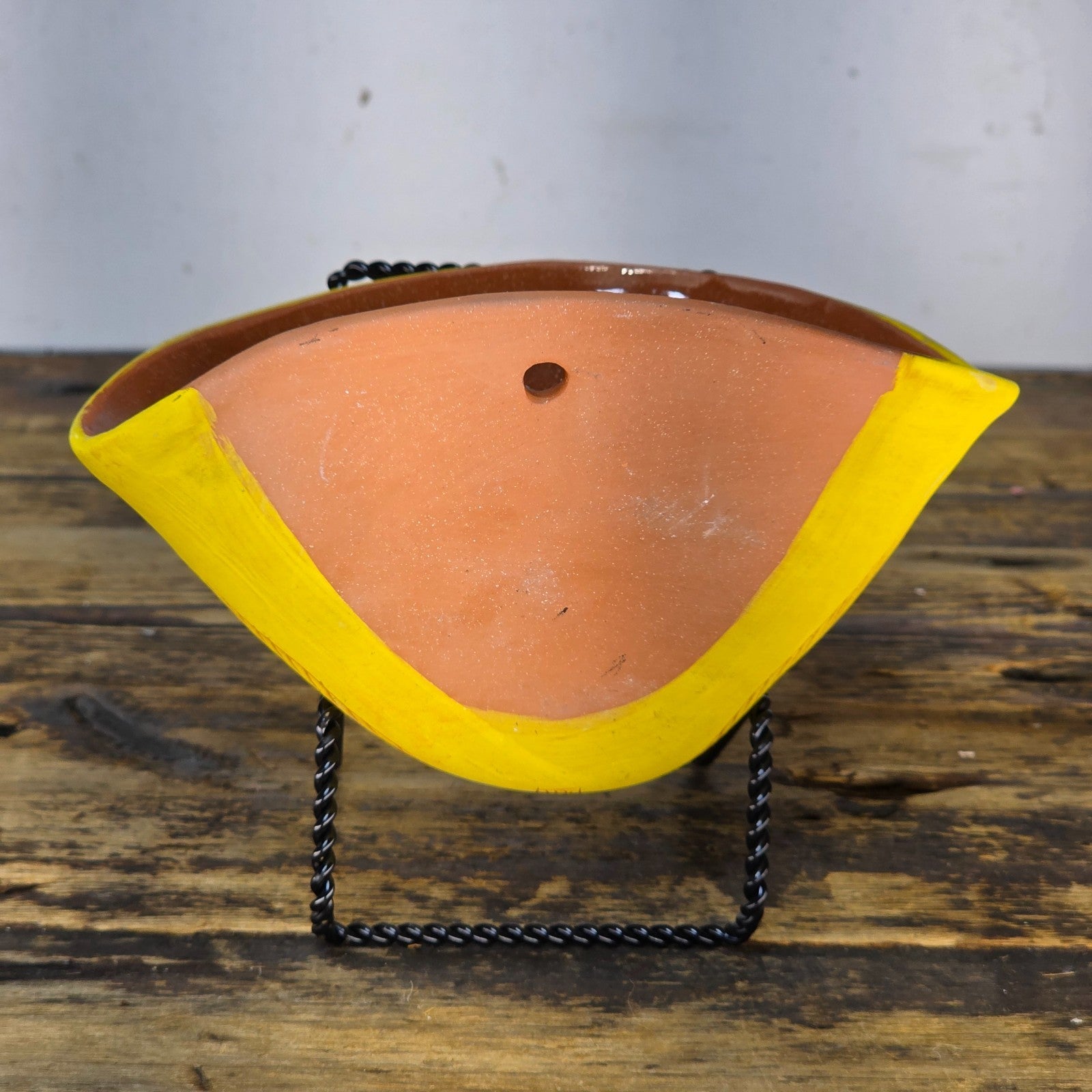 Handmade Terracotta Wall Pocket / Wall Planter (Yellow, Leaf Motif)