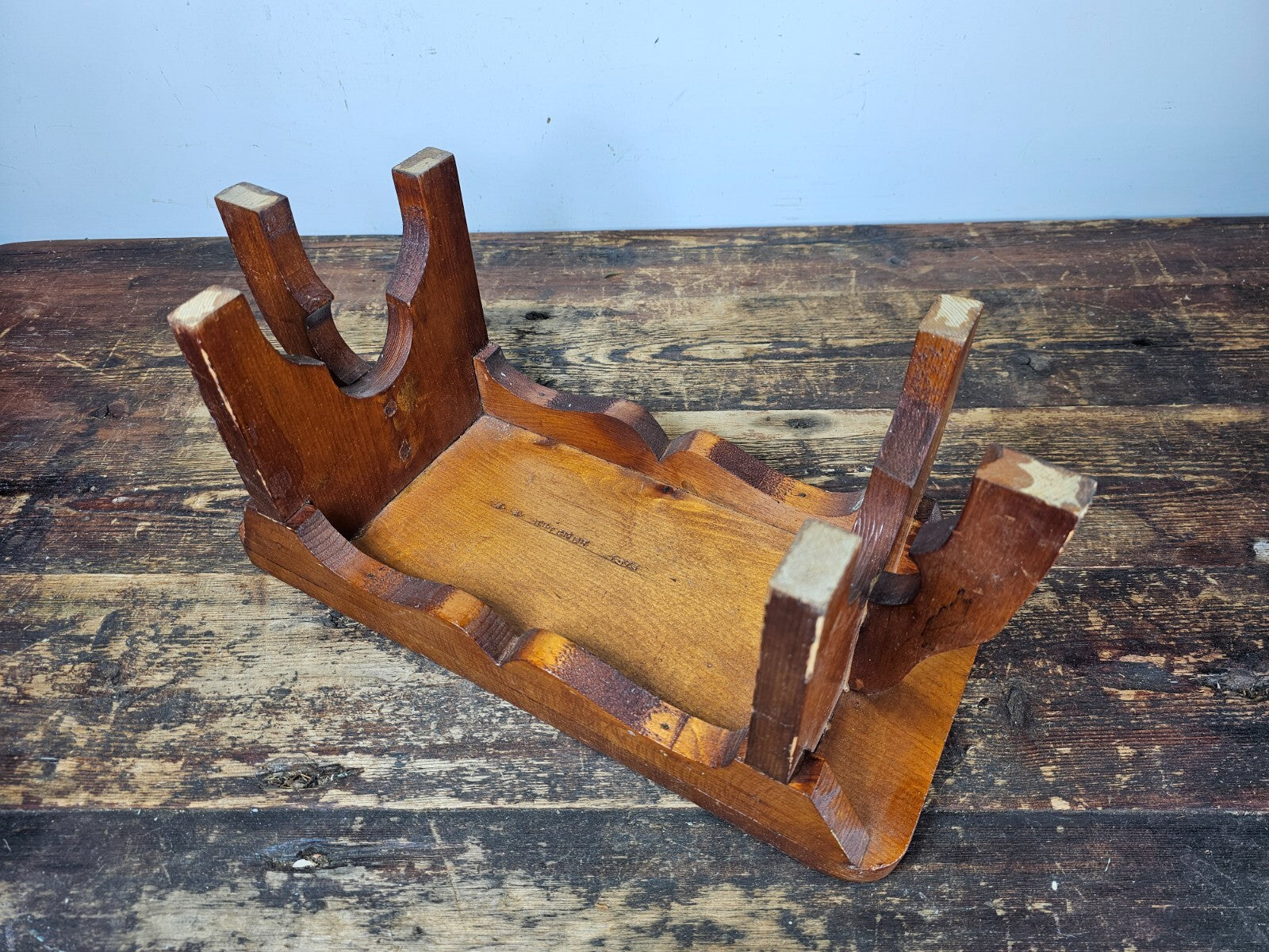 Vintage Arts and Crafts Style Handmade Vernacular Boarded Stool Signed 1970s