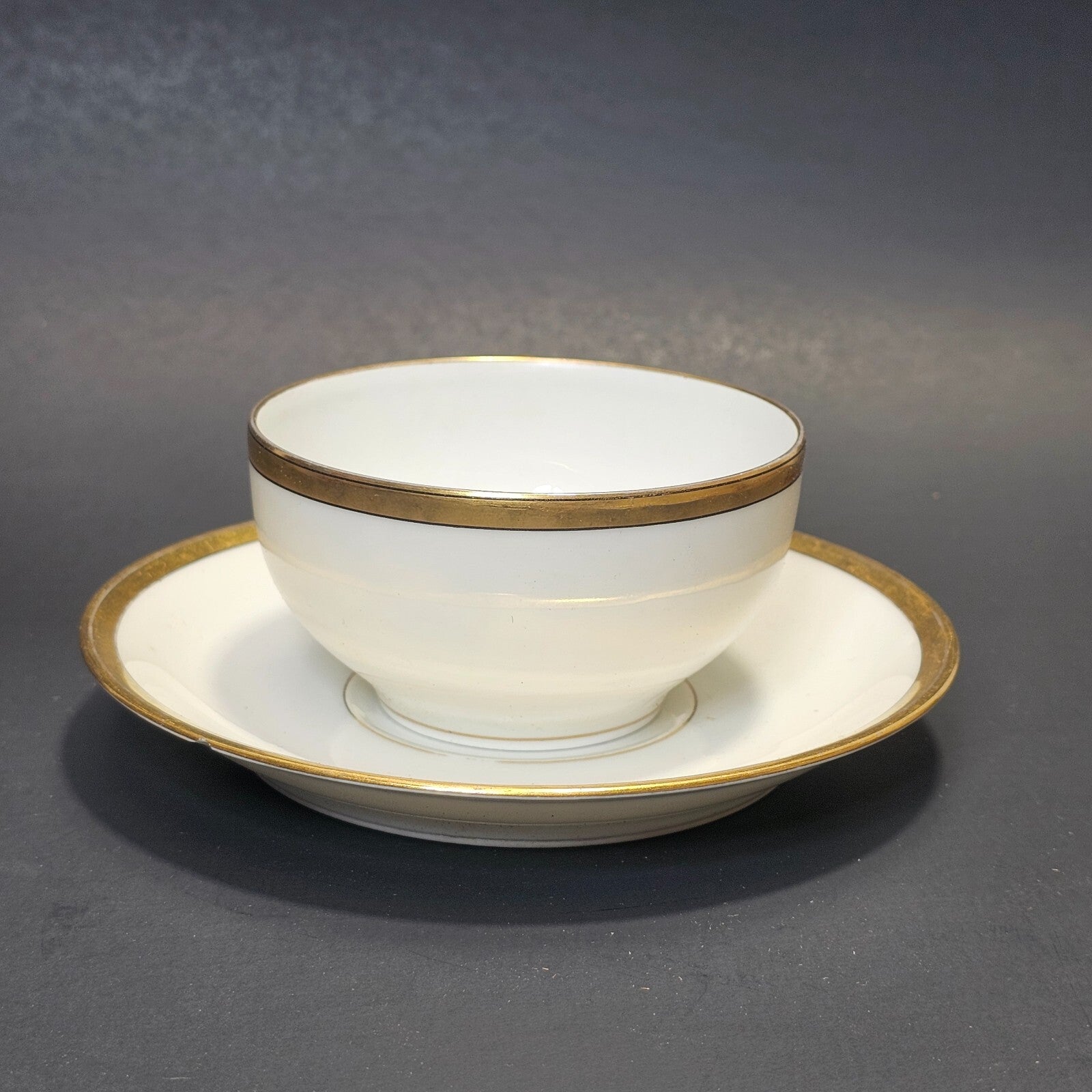 Theodore Haviland Limoges France Teacup Saucer & Fruit Bowl Set White Gold Trim