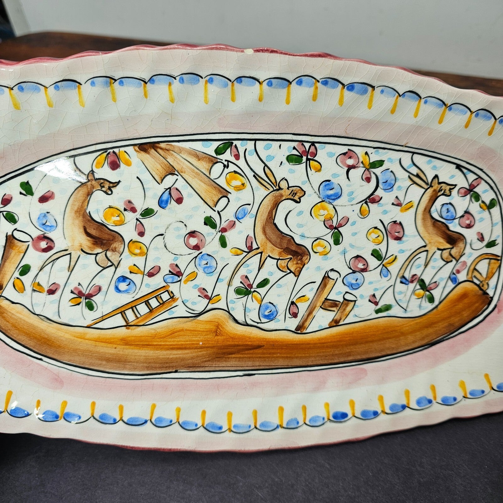 Hand Painted Coimbra Pottery Serving Platter Wall Hanging Plate Portugal