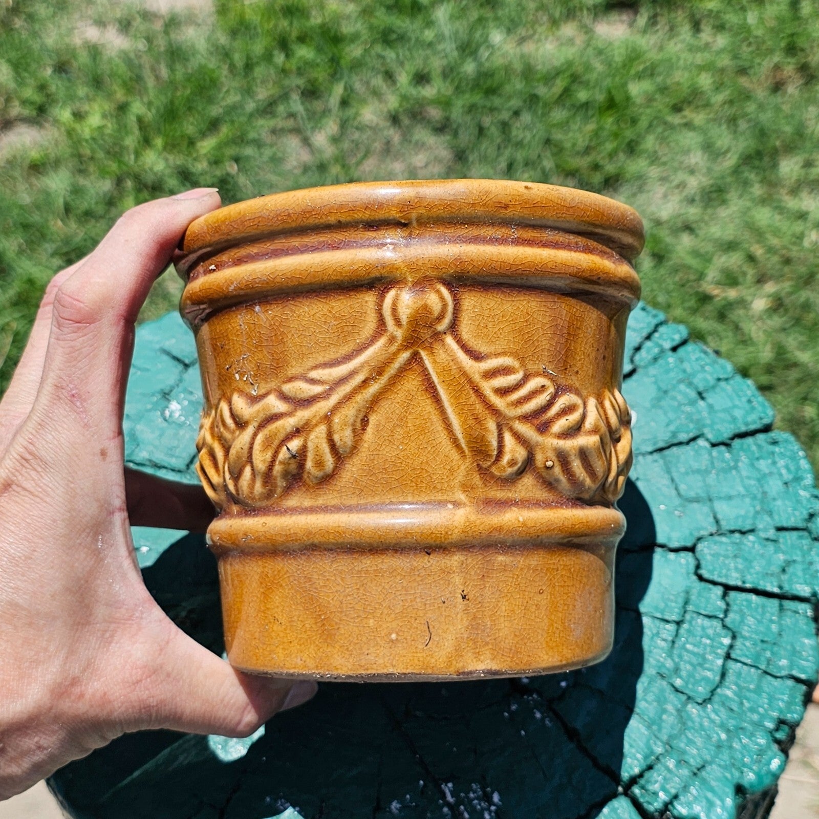 Grazed Brown Flower Planter Pot 5.25" Dia x 5" H