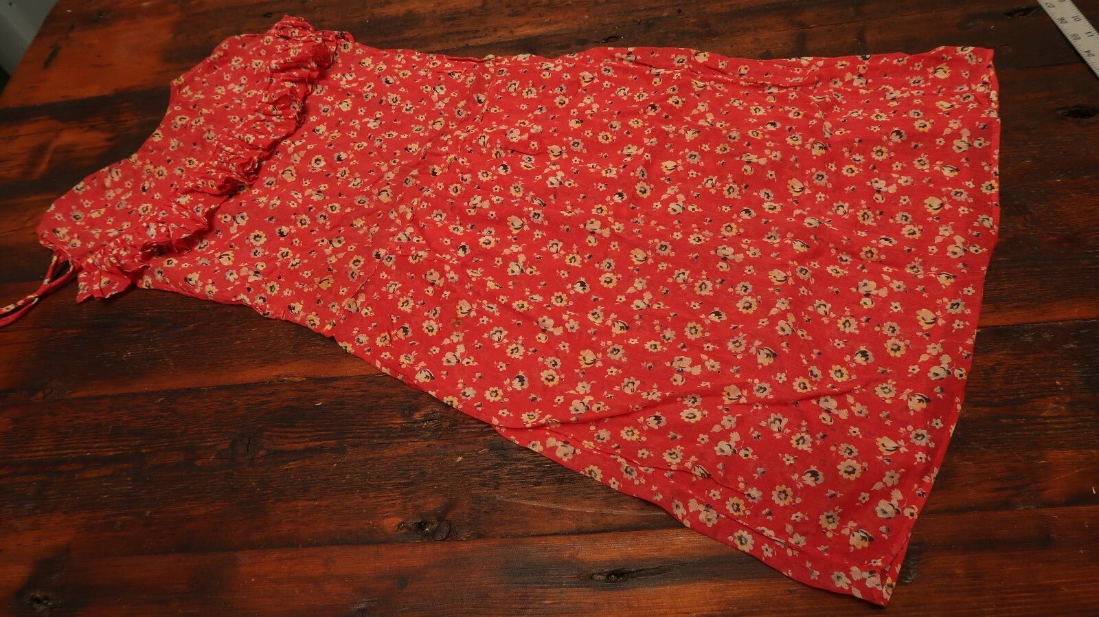 Vintage Flower Printed Red Girls Dress