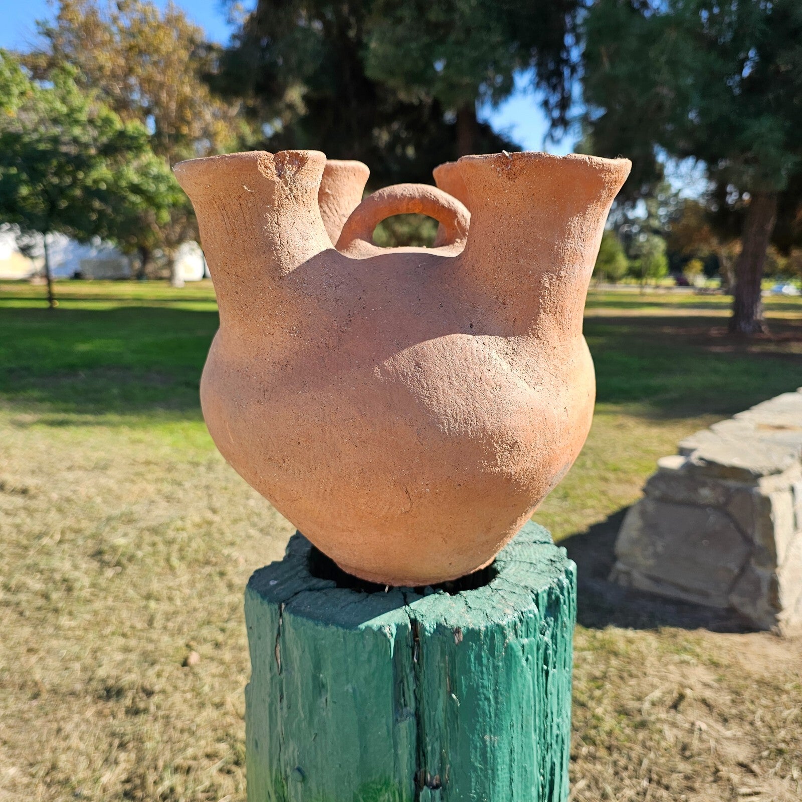 Rustic 4 Mouth Mexican Vessel Terracotta Natural Clay Native Mexican Folk Art