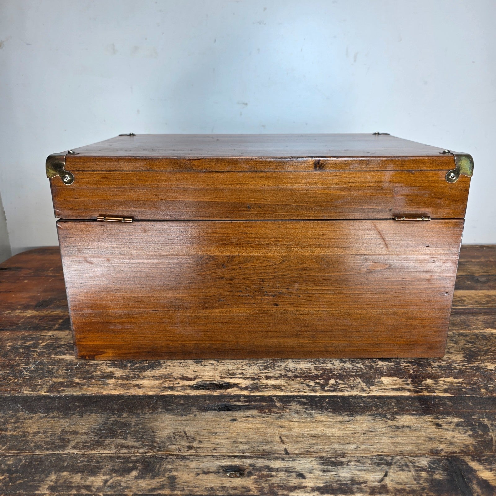 Vintage Wooden Storage Trunk with Korean-Style Brass Hardware