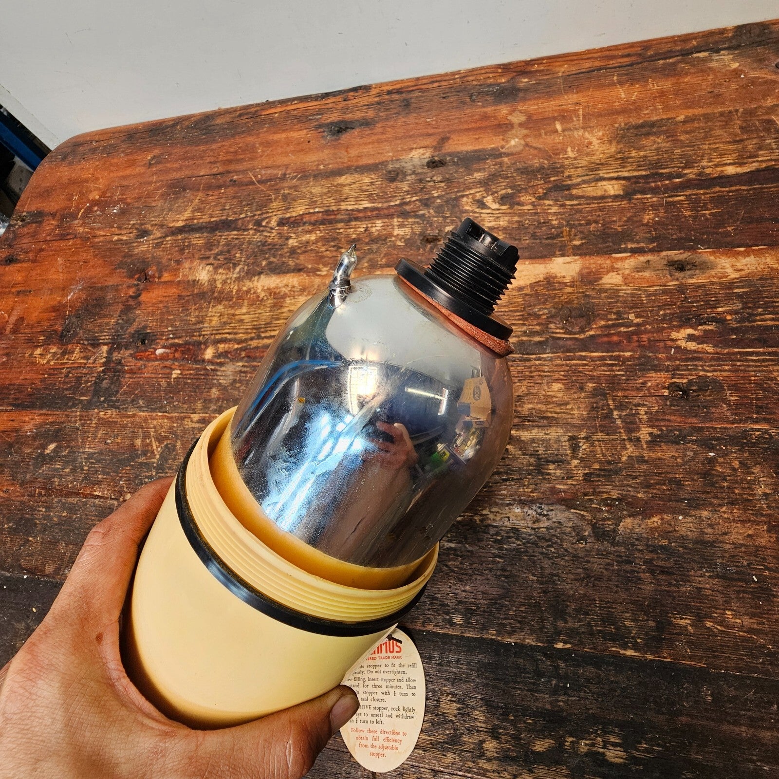 Thermos Vacuum Jag Flask 58Q Black & Yellow Made In England 1950's