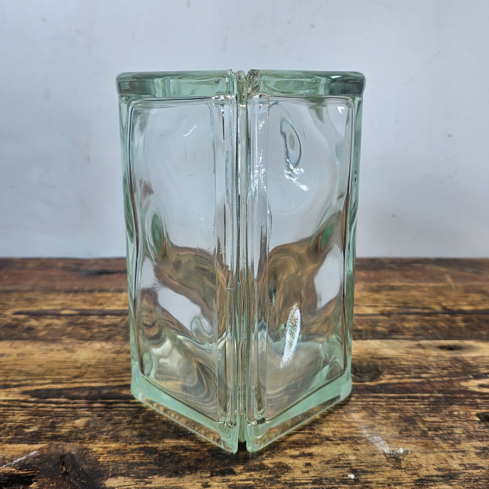 Hexagonal Glass Block Brick 7.5"L x 5.5"W x 7.75H" Vintage (Damaged)