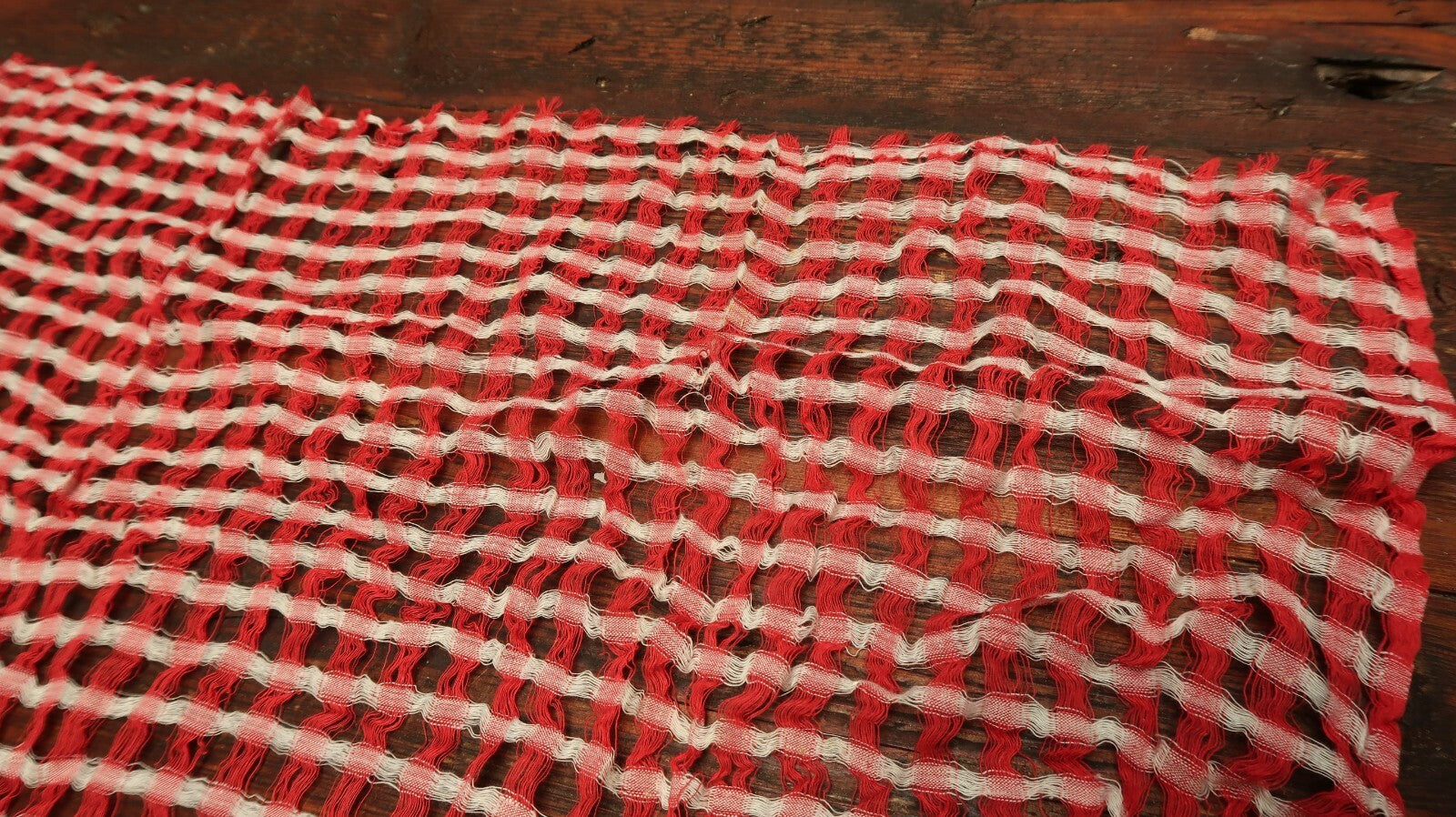 Antique Vintage Red and White Plaid Doll Fabric