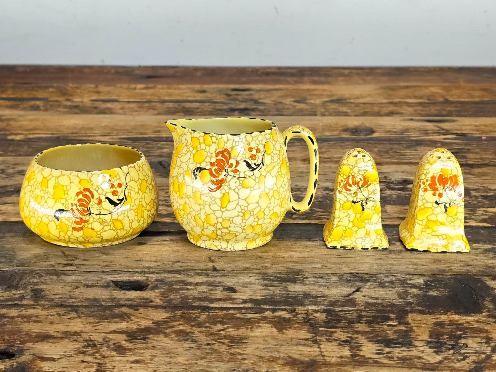 Royal Winton Grimwades Chintz Pebbles Sugar, Creamer & Salt Pepper 4 Pc Set