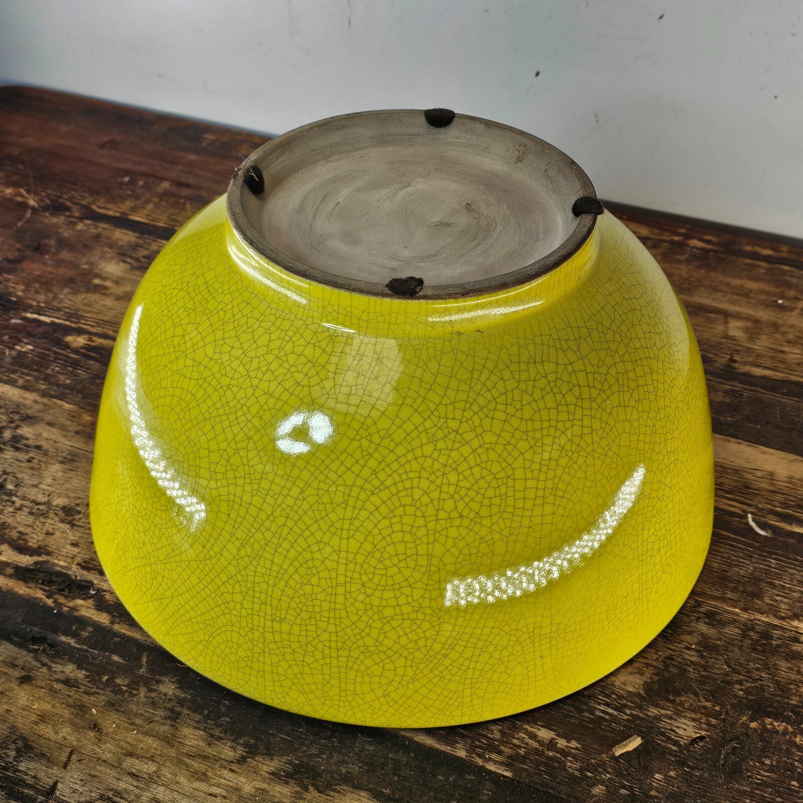 Handcrafted Large Yellow Crackle Glaze Ceramic Bowl  14.5"Diam x 7.5"H