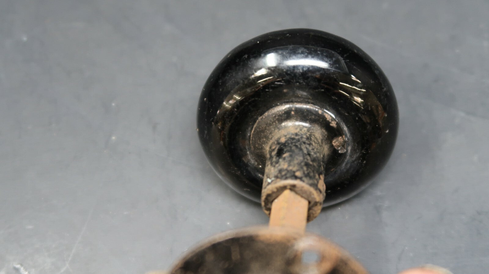 Vintage Black Enamel Porcelain Doorknob Set Rustic Chippy & Shabby Chic