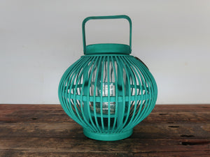 Green Bamboo Candle Lantern With Handle 10" x 10" x H 8.5"