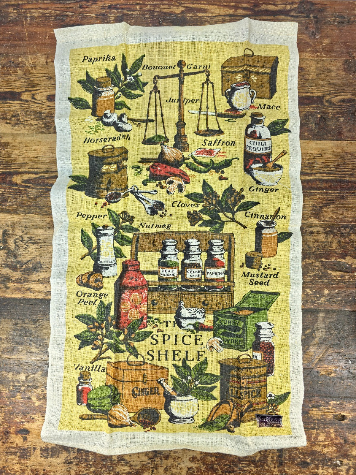 Vintage Kay Dee “The Spice Shelf” Pure Linen Tea Towel 1970s