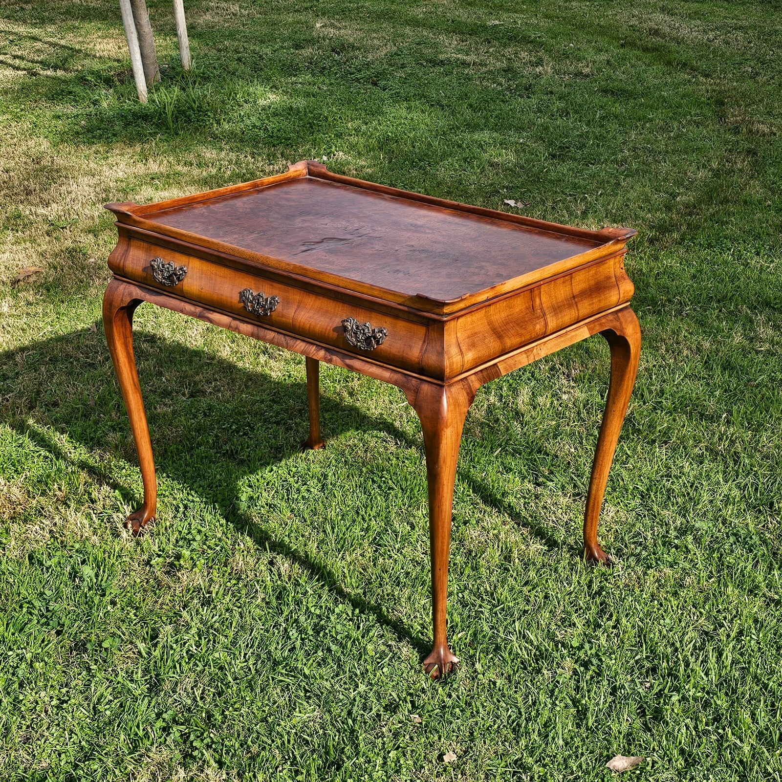 Antique Queen Anne style Tea Table With Burled Walnut On The Top