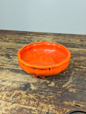 Vintage GMB USA Footed Ceramic Bowl / Planter – Orange Mid-Century