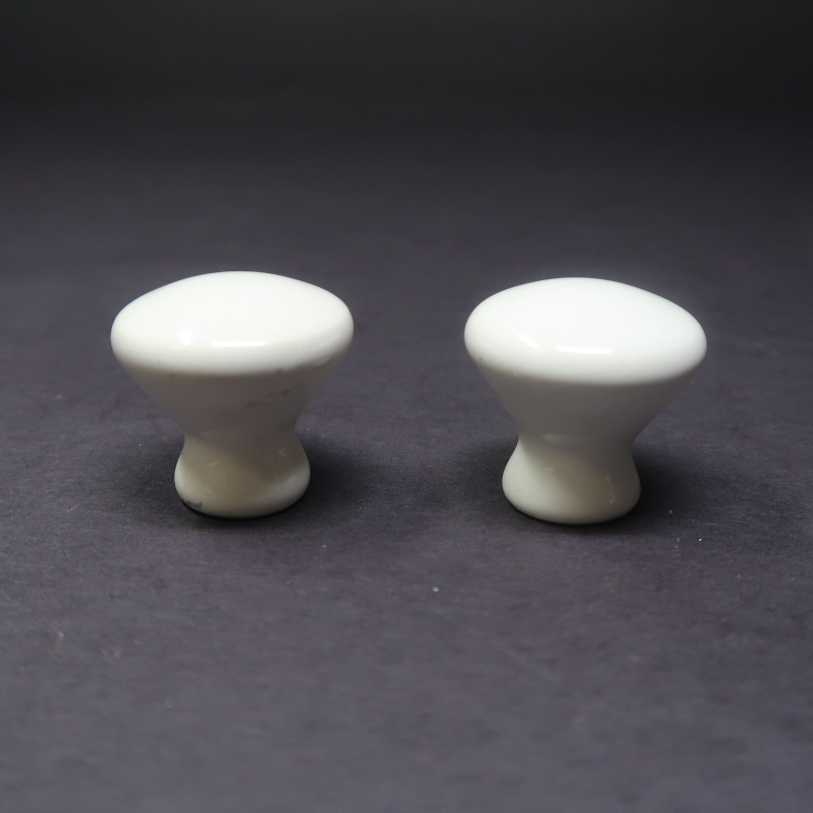 Set of 2 Vintage White Porcelain Drawer Cabinet Knobs Pulls 1.3" Diameter