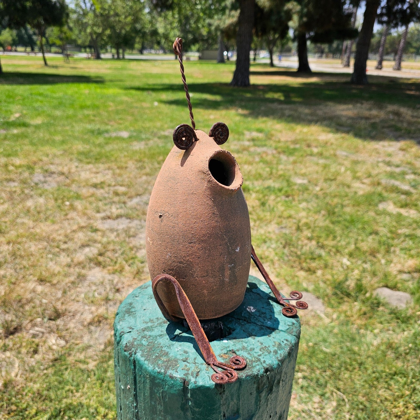 Hanging Clay Birdhouse Rustic Frog Design