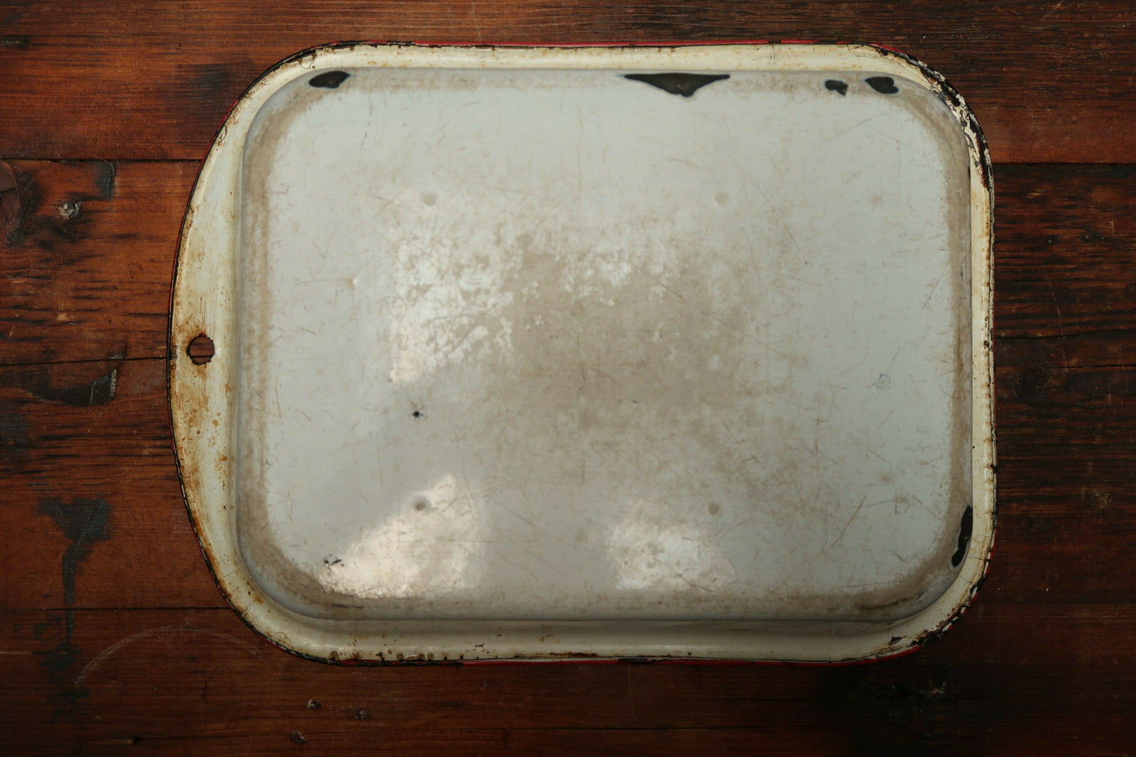 Vintage Enamel Ware Rustic Baking Pan White / Red 10.5" x 8" x 2"