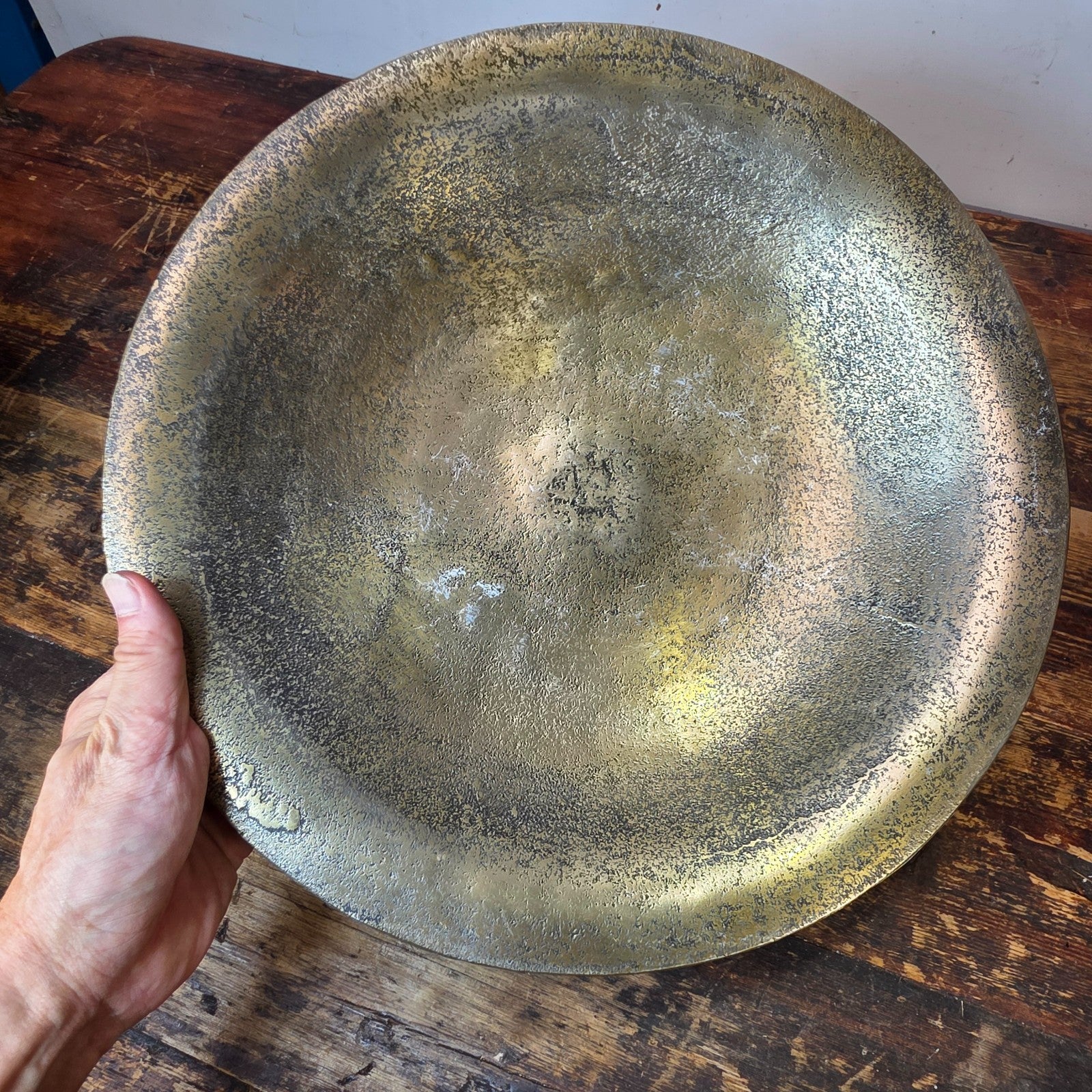 Set of 3 Gold Pedestal Display Dishes — Cast Aluminum, Textured Finish