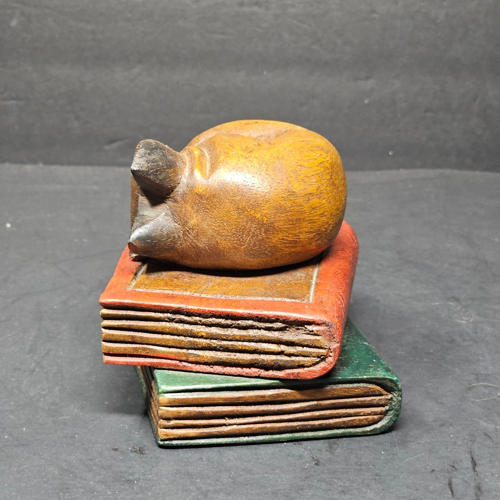 Vintage Mandalay Box Co. Cat Sleeping On Books 5" x 4" x 4"H
