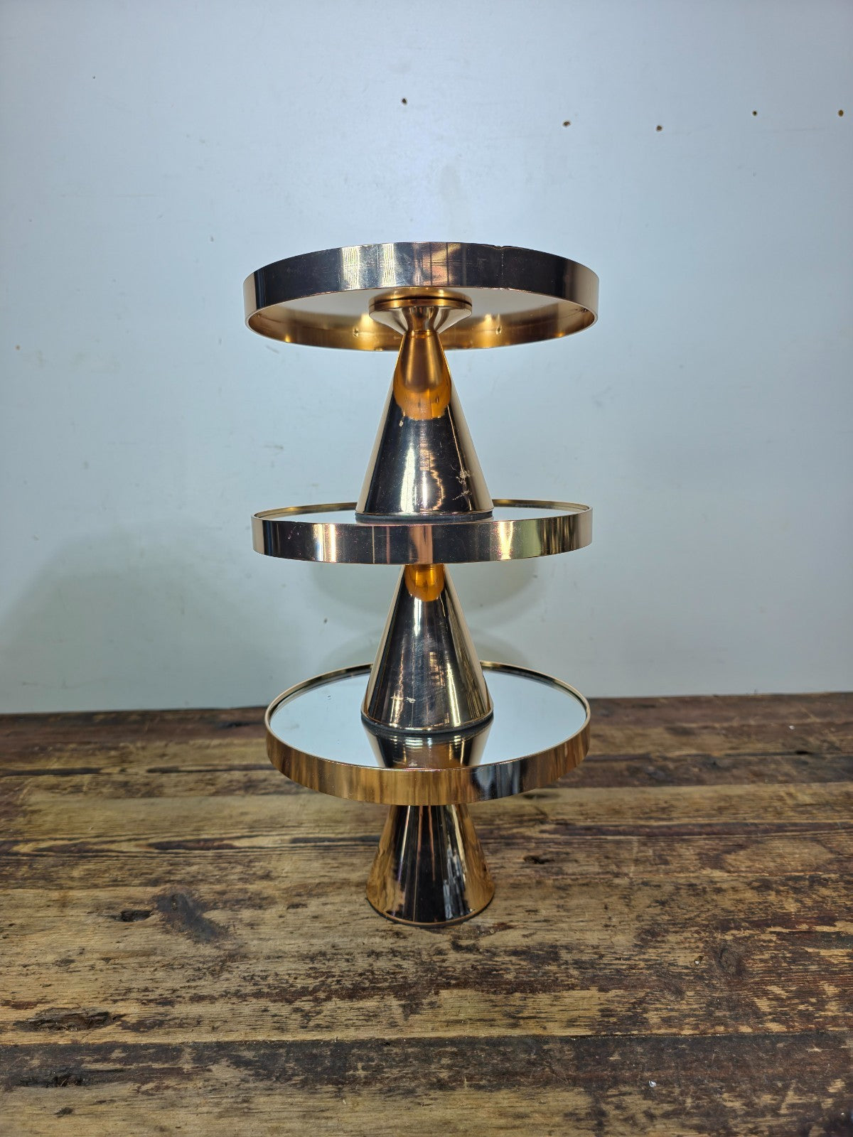 Set of 3 Gold Mirror Display Stands Pedestal Risers 8” Modern Decor 8"Dia x 5"H