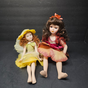 Set of 2 Porcelain Flower Fairy Figurines Garden 9.5" & 12" H