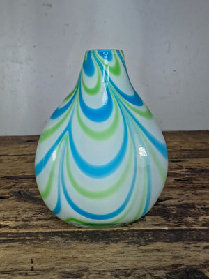 Margie’s Garden Hand Blown Glass Vase with Blue & Green Swirl Pattern