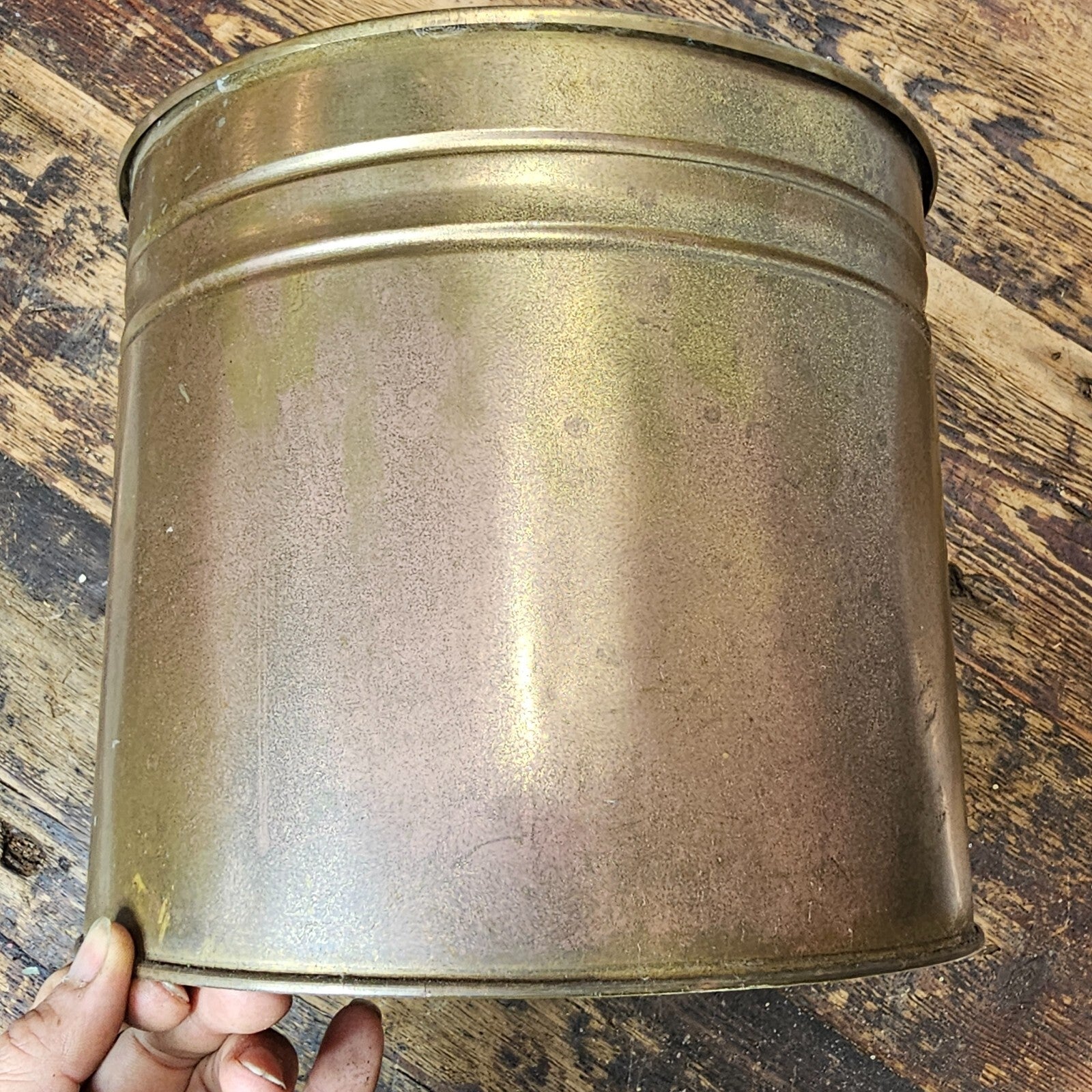 Vintage Brass Container Planter Made In Ireland Patina 9.75"Diam x 8.75"H